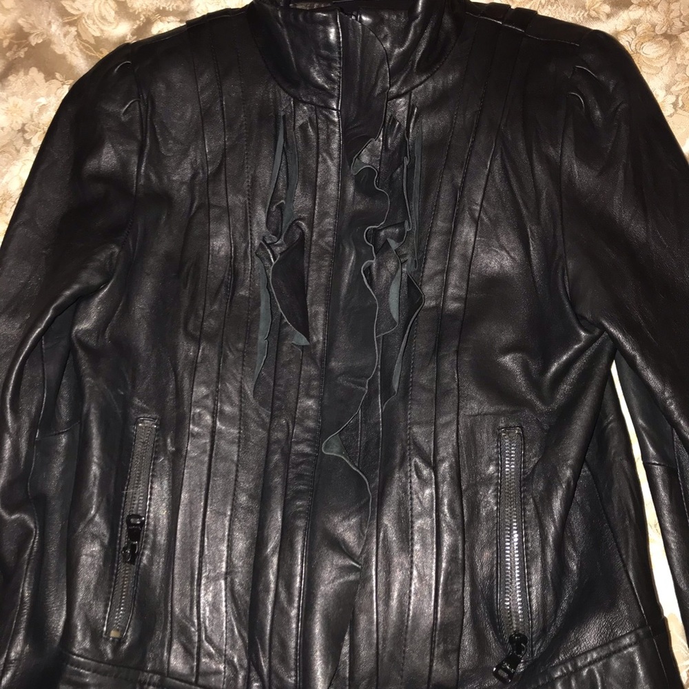 Sleek, ruffle leather jacket